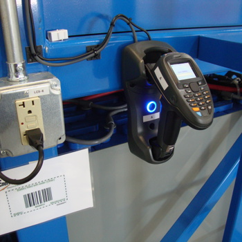 mounted barcode scanner in warehouse
