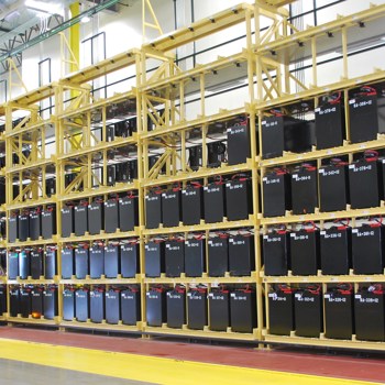 battery rack in yellow in warehouse