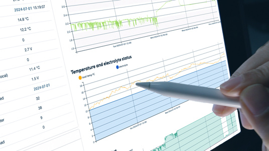 A personal analysing data on a computer screen.