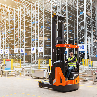 A lead acid powered forklift truck in a warehouse